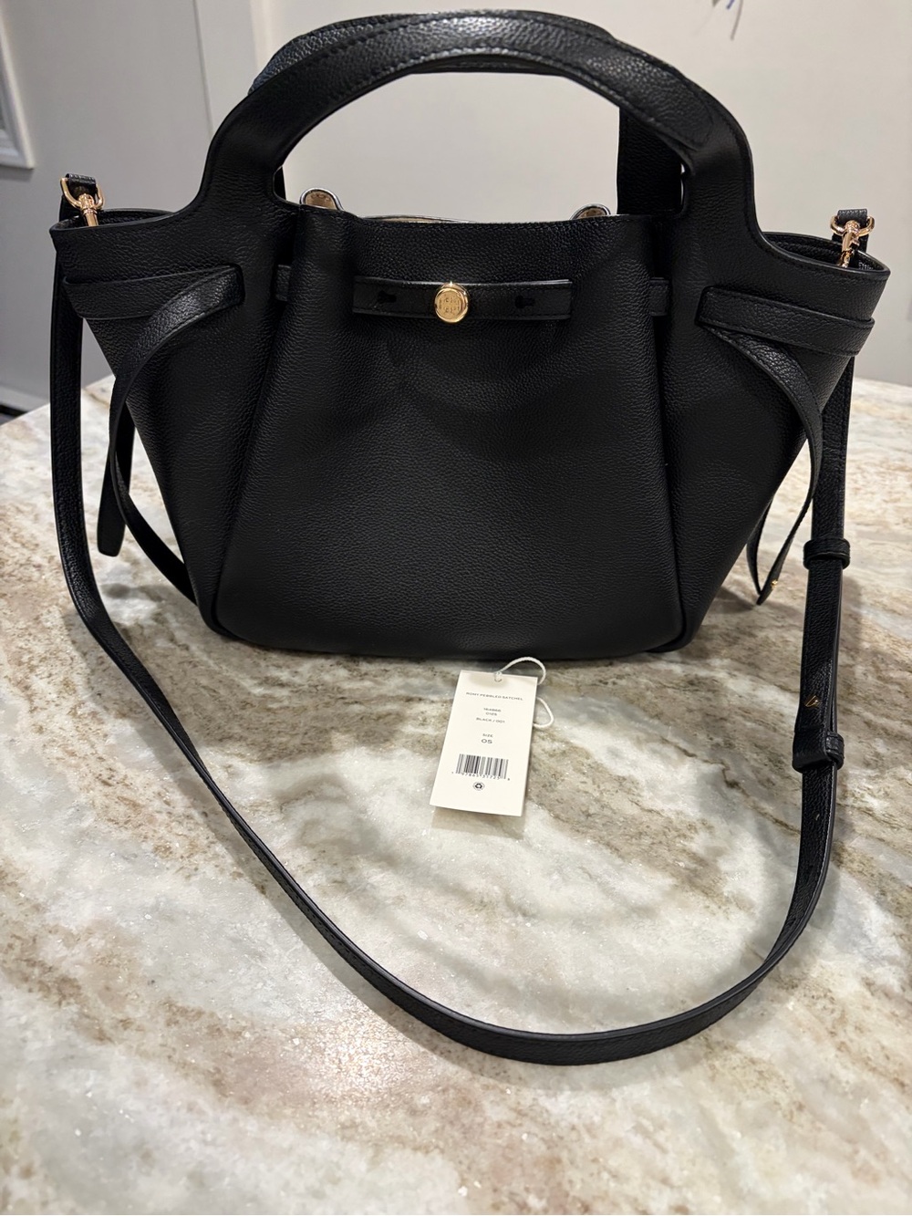 Tory Burch Black Romy Pebbled Leather Shoulder Bag size small